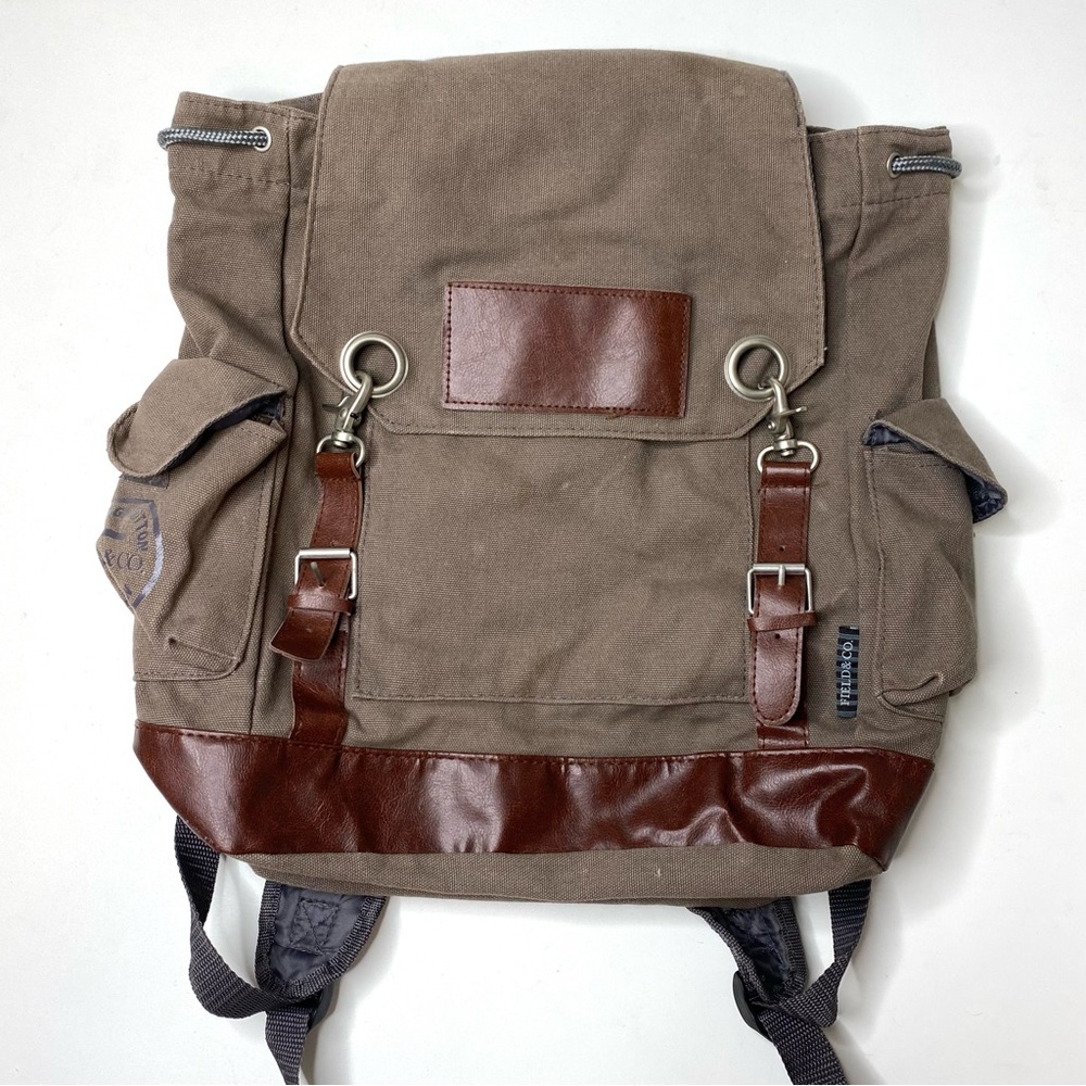 Field & Co Classic Backpack Brown Canvas Pull Cord Closure & Pockets by Leeds